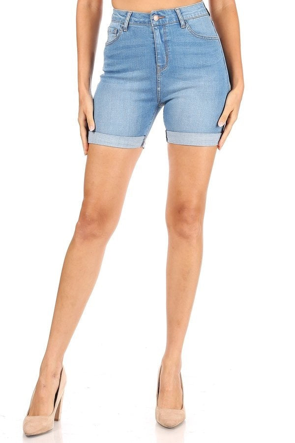 Allison - Classic High Rise Rolled Cuff Midi Shorts