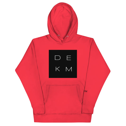 Alert Red DEKM Block Buttersoft Hoodie with black square logo featuring "DEKM" in bold white letter on the chest.