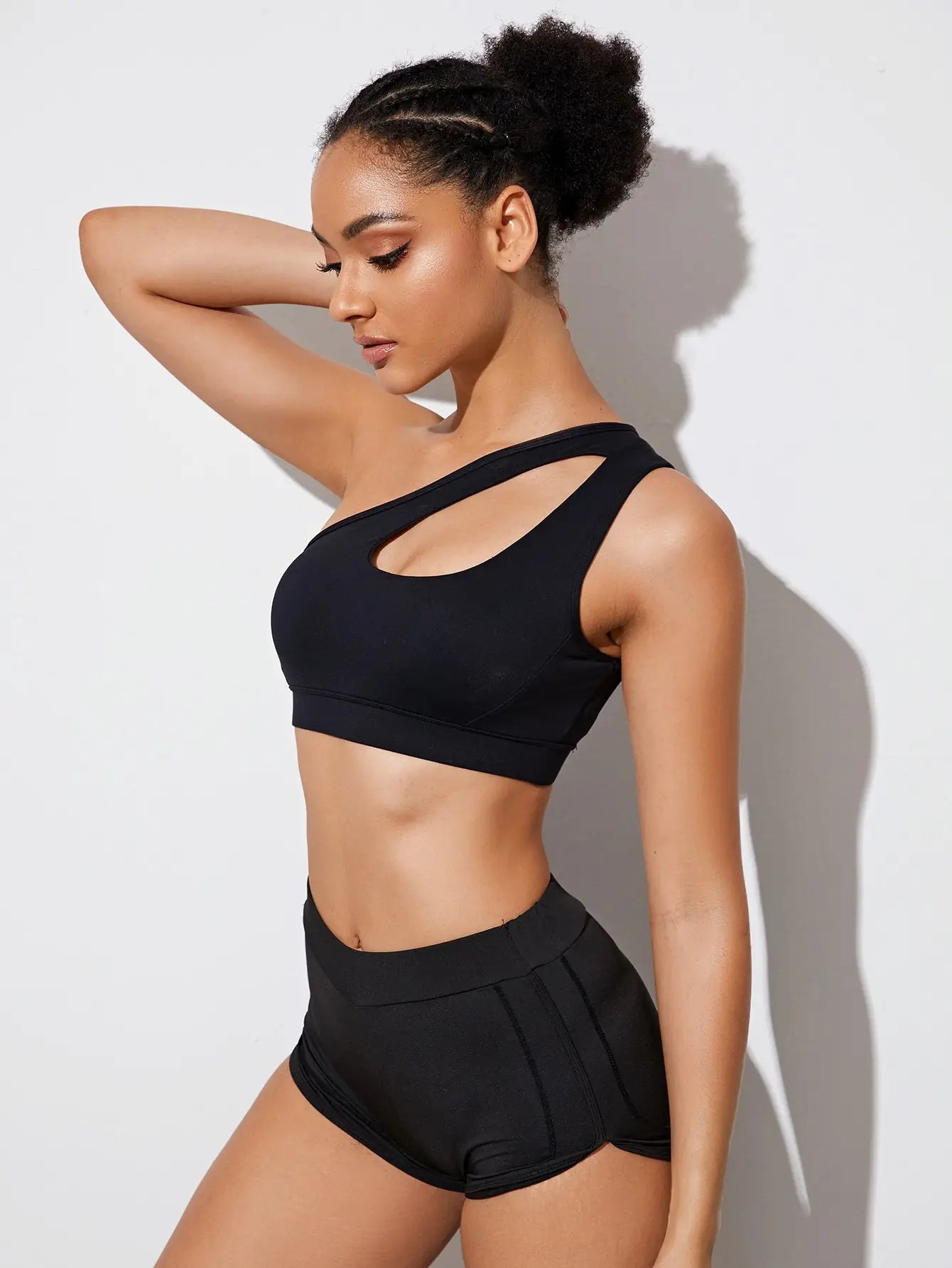 DEKM One Shoulder Push Up Sports Bra - Black/White