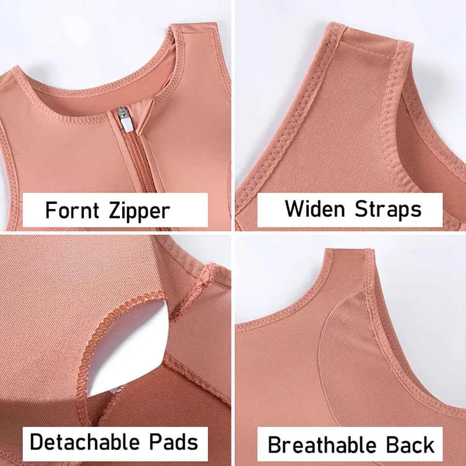 DEKM Plus Size Front Closure Sports Bra Tank Top