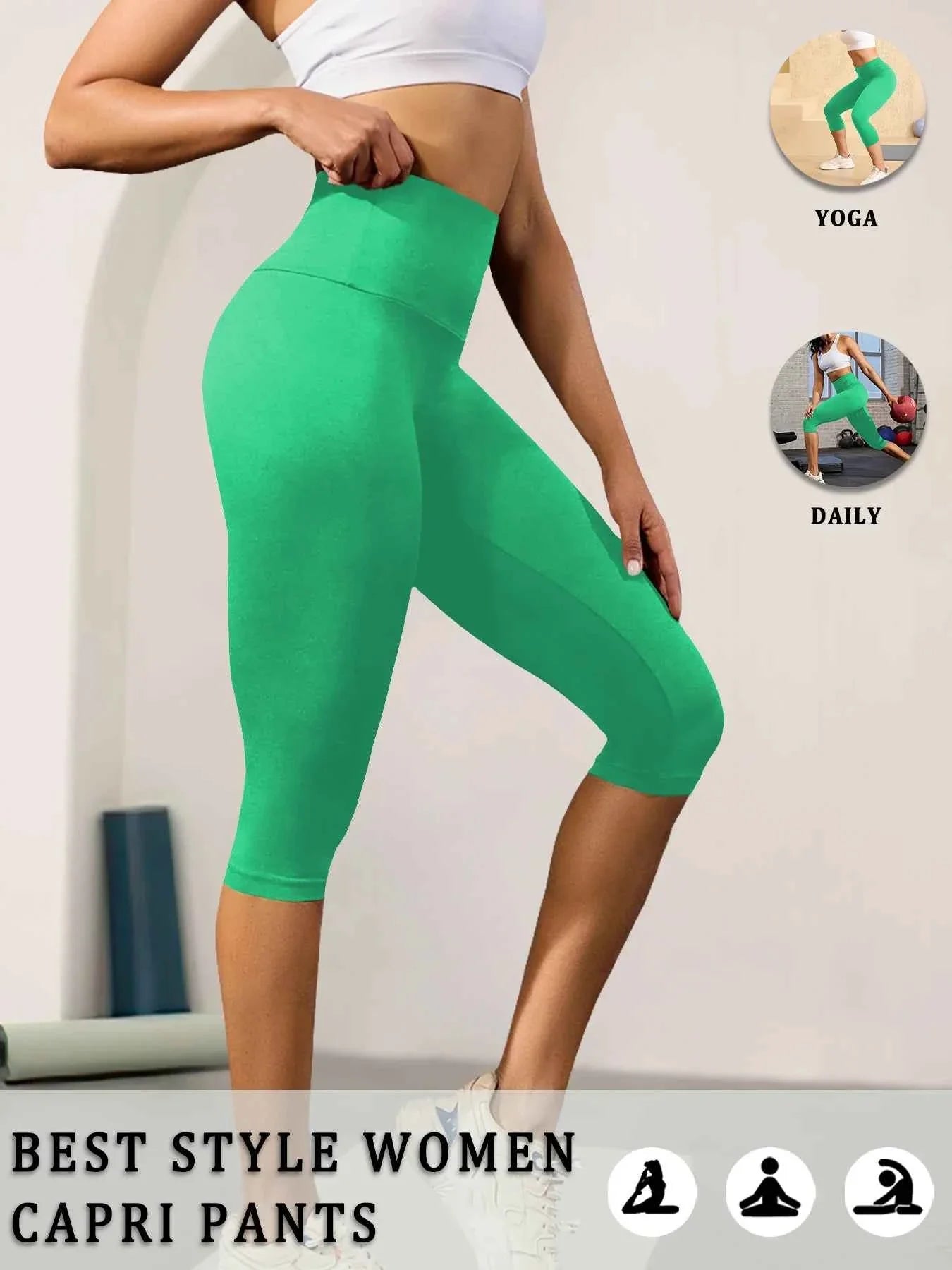 DEKM High Waisted Capri Yoga Pants - Tummy Control