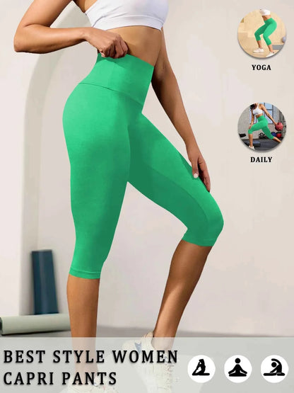 DEKM High Waisted Capri Yoga Pants - Tummy Control