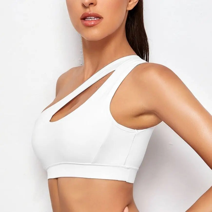 DEKM One Shoulder Push Up Sports Bra - Black/White