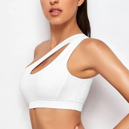 DEKM One Shoulder Push Up Sports Bra - Black/White
