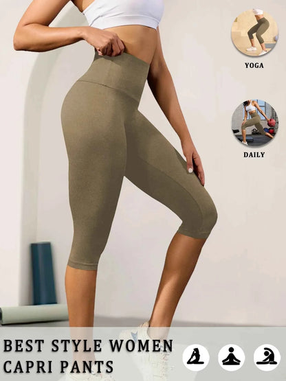 DEKM High Waisted Capri Yoga Pants - Tummy Control