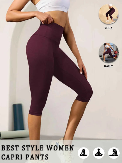 DEKM High Waisted Capri Yoga Pants - Tummy Control