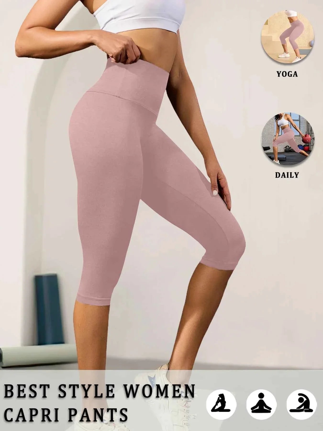 DEKM High Waisted Capri Yoga Pants - Tummy Control