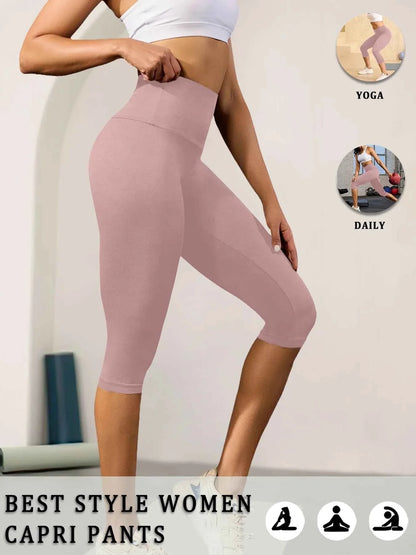 DEKM High Waisted Capri Yoga Pants - Tummy Control