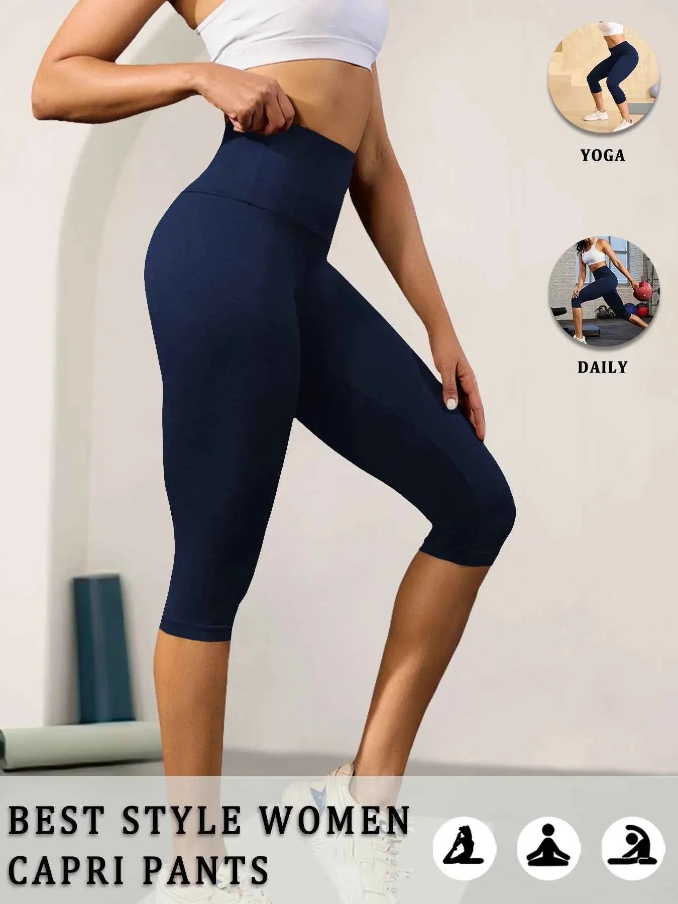 DEKM High Waisted Capri Yoga Pants - Tummy Control