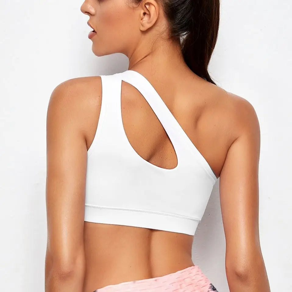 DEKM One Shoulder Push Up Sports Bra - Black/White