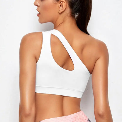 DEKM One Shoulder Push Up Sports Bra - Black/White