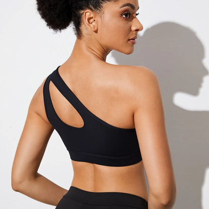 DEKM One Shoulder Push Up Sports Bra - Black/White