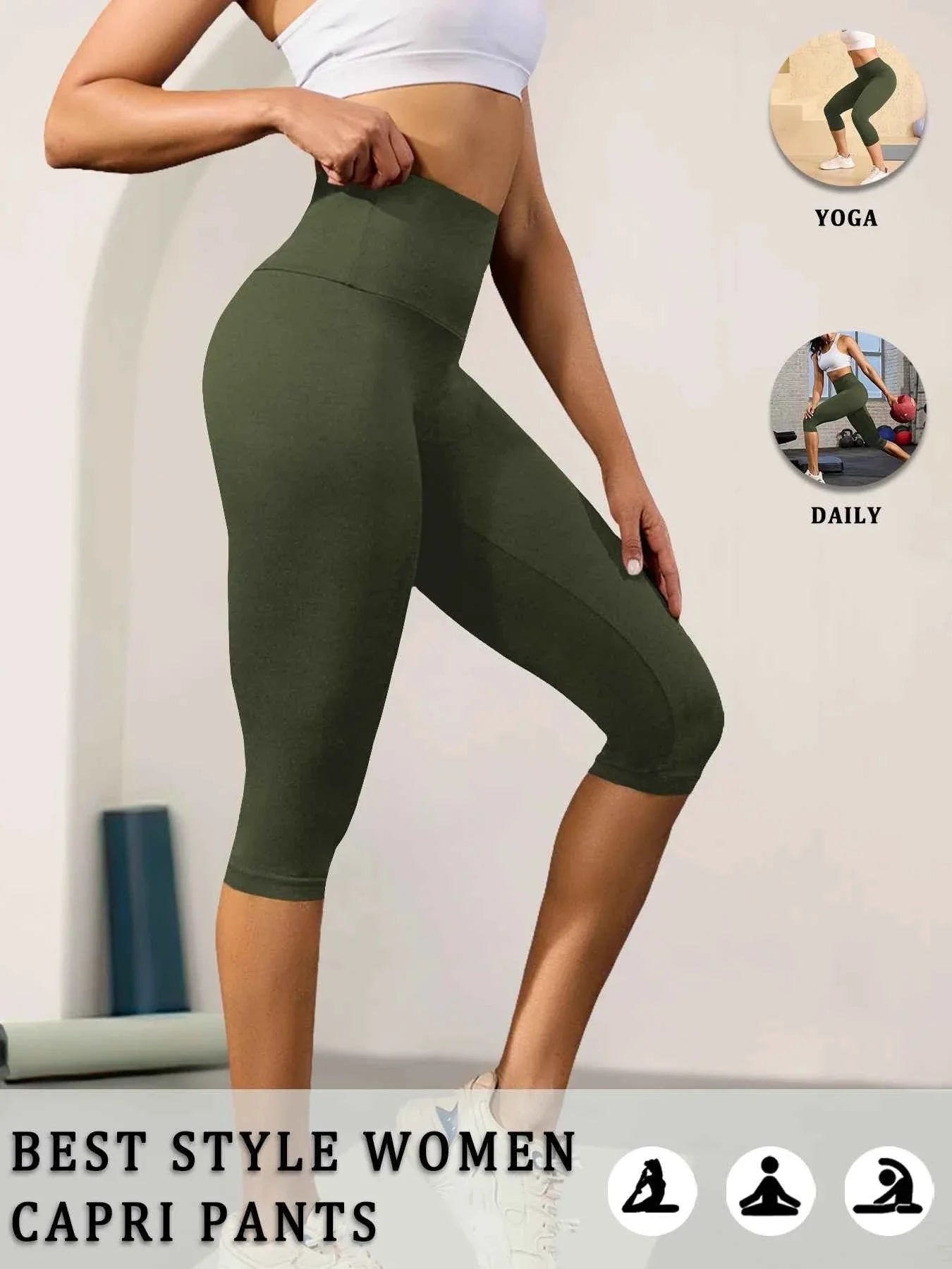 DEKM High Waisted Capri Yoga Pants - Tummy Control