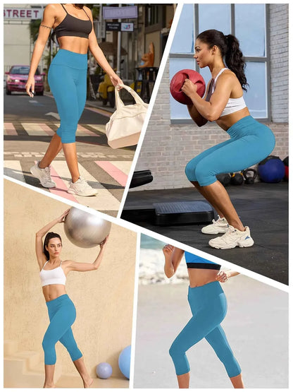 DEKM High Waisted Capri Yoga Pants - Tummy Control